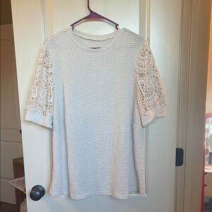 SHEIN Cream Crochet Sleeve Top